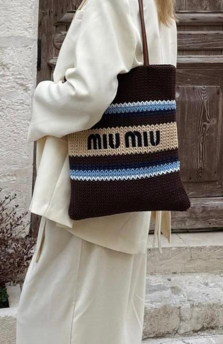 striped crochet tote bag